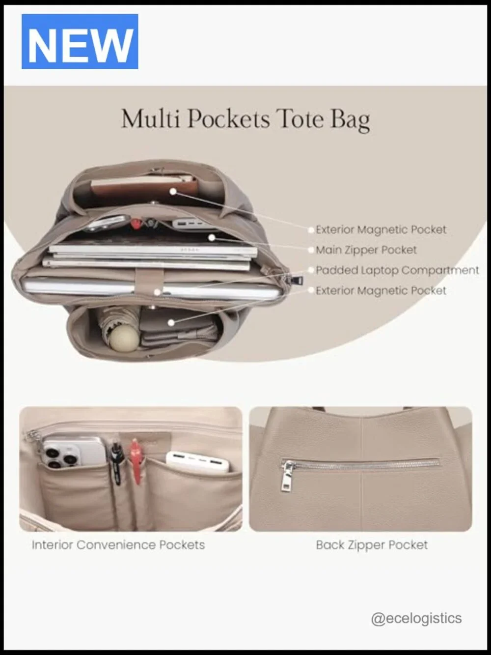 Genuine Leather Laptop Tote Bag Work Shoulder Purse with Pockets